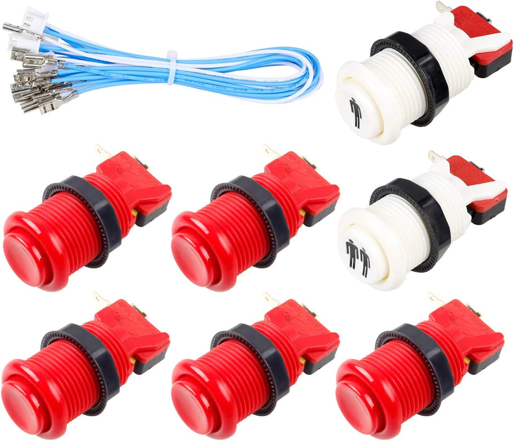7X Arcade Buttons 30mm Happ Type Standard Push Buttons Switch with 20cm Buttons Cable for Arcade Joystick Arcade1up