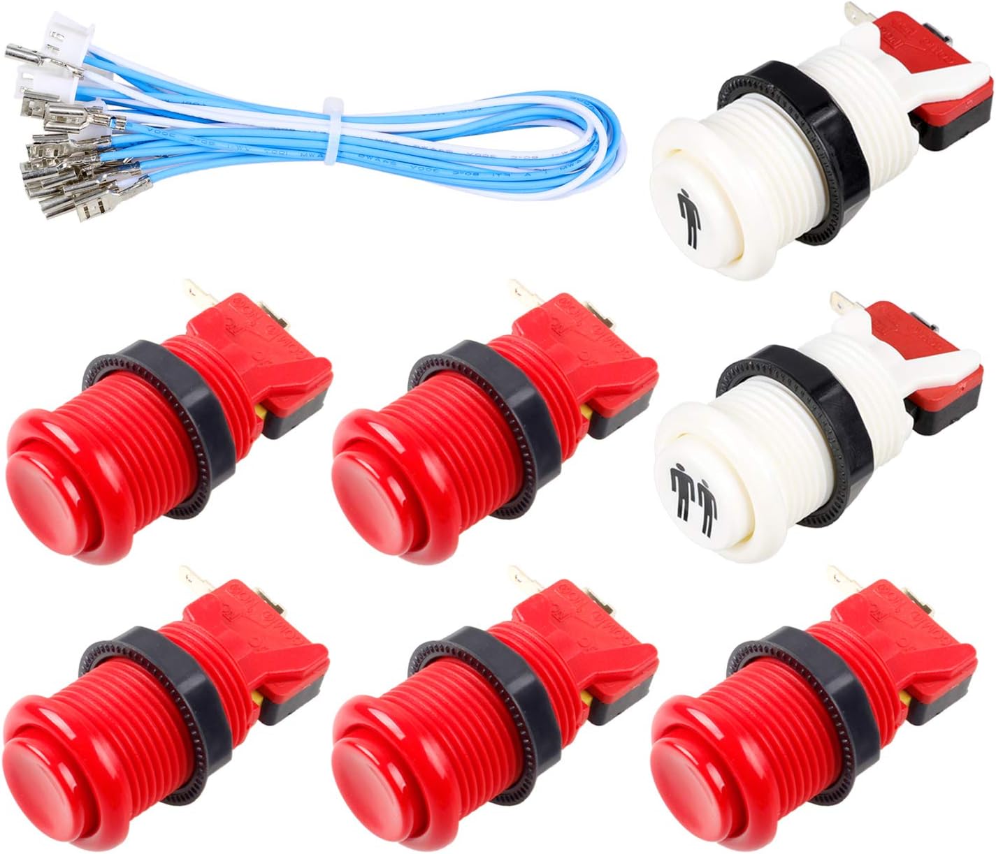 7X Arcade Buttons 30mm Happ Type Standard Push Buttons Switch with 20cm Buttons Cable for Arcade Joystick Arcade1up