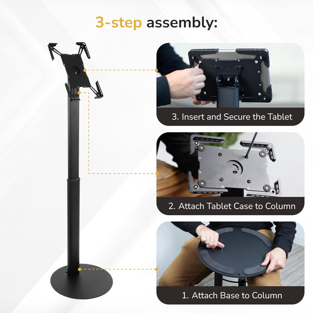 Anti-Theft Universal Tablet Floor Stand Kiosk, Locking Enclosure for iPad, Galaxy Tab & Surface Pro 9.7"–13.1"