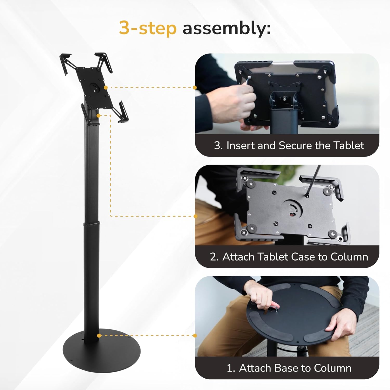 Anti-Theft Universal Tablet Floor Stand Kiosk, Locking Enclosure for iPad, Galaxy Tab & Surface Pro 9.7"–13.1"