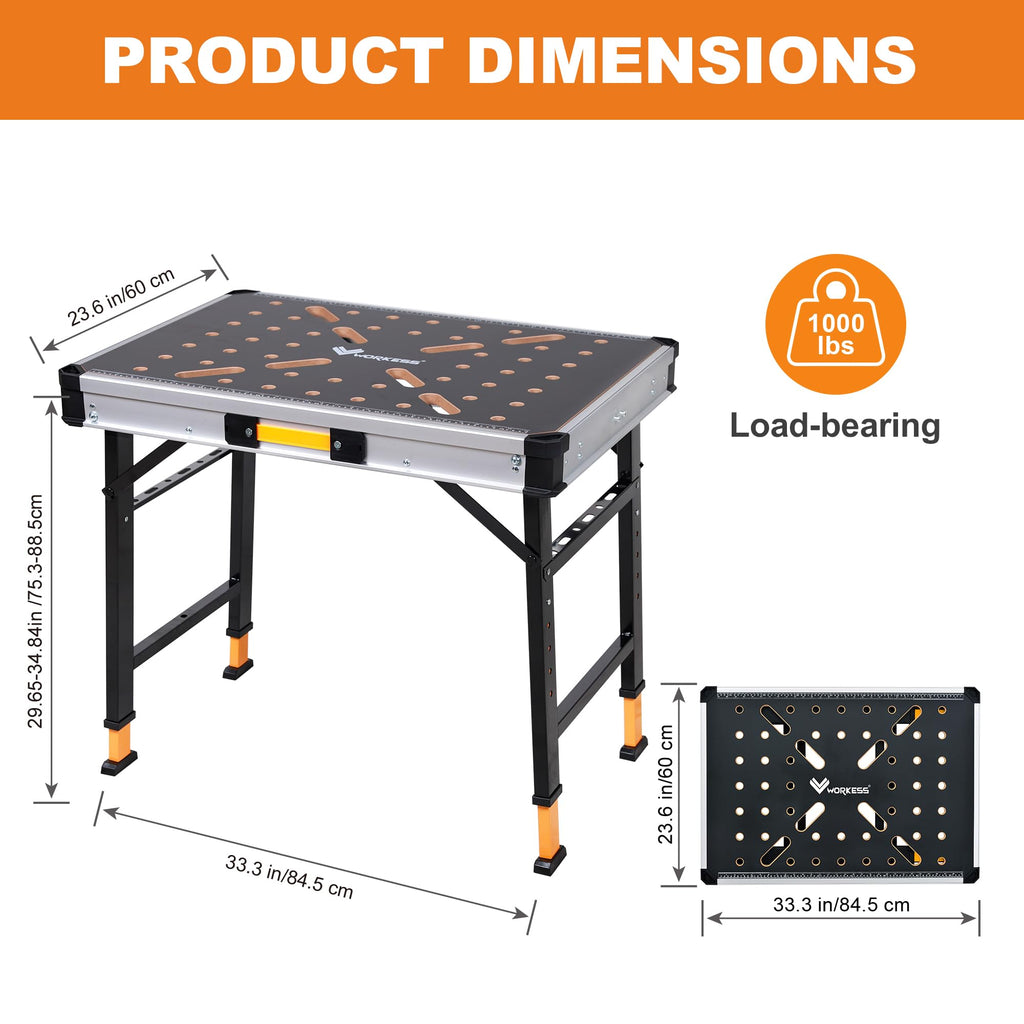 Portable Workbench 1000Lbs Capacity 2026 Upgraded Adjustable 5 Level Height Heavy Duty Folding Work Table with 2
