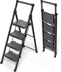 Step Ladder 4 Step Folding, 900lbs 4 Step Ladder with Anti-Slip Wide Pedal and Handrails, Lightwight Household