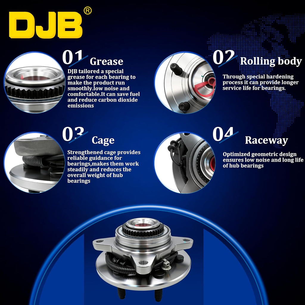 DJB 515079 4WD Front Wheel Bearing Hub Assembly for 2005-2008 Ford F150