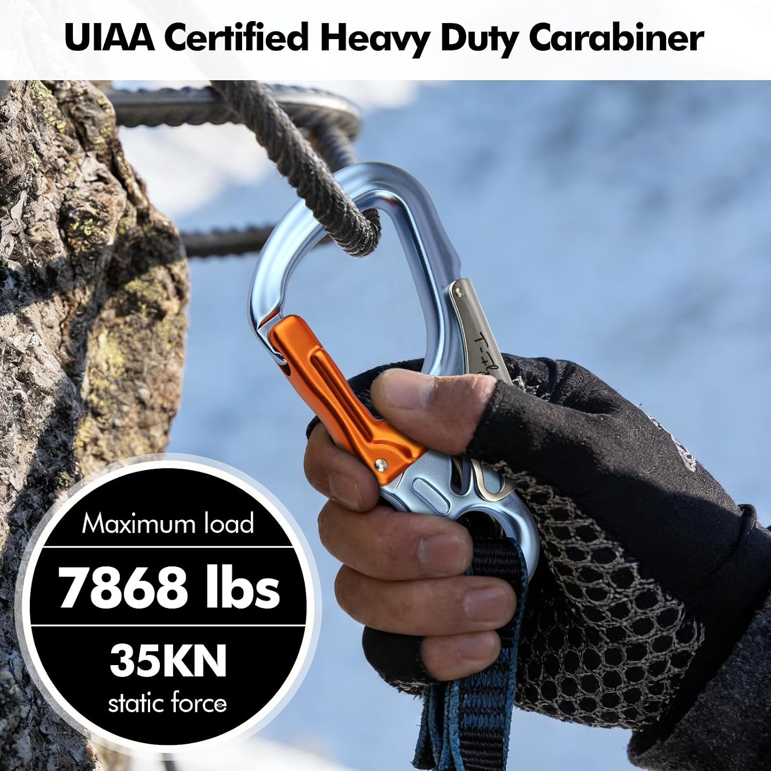 Auto Locking Carabiner 35KN (7868 lbs), UIAA Certified 5.5" Climbing Rock Carabiner, Heavy Duty Captive Eye Snap Hook