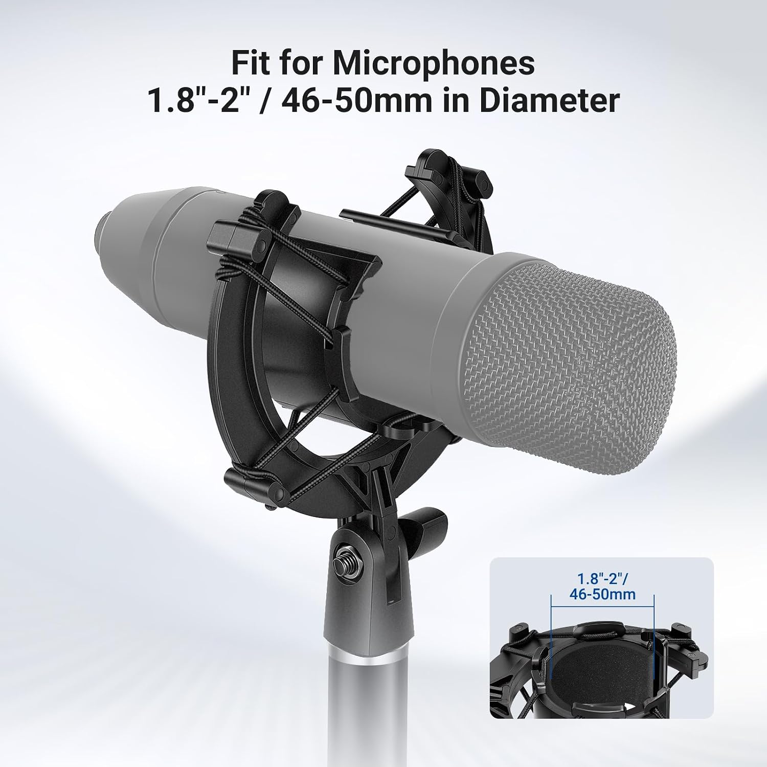 Microphone Shock Mount, Mic Holder for Stand & Boom Arm with Elastic Ropes & 3/8" to 5/8" Screw Adapter, Fits Mics of