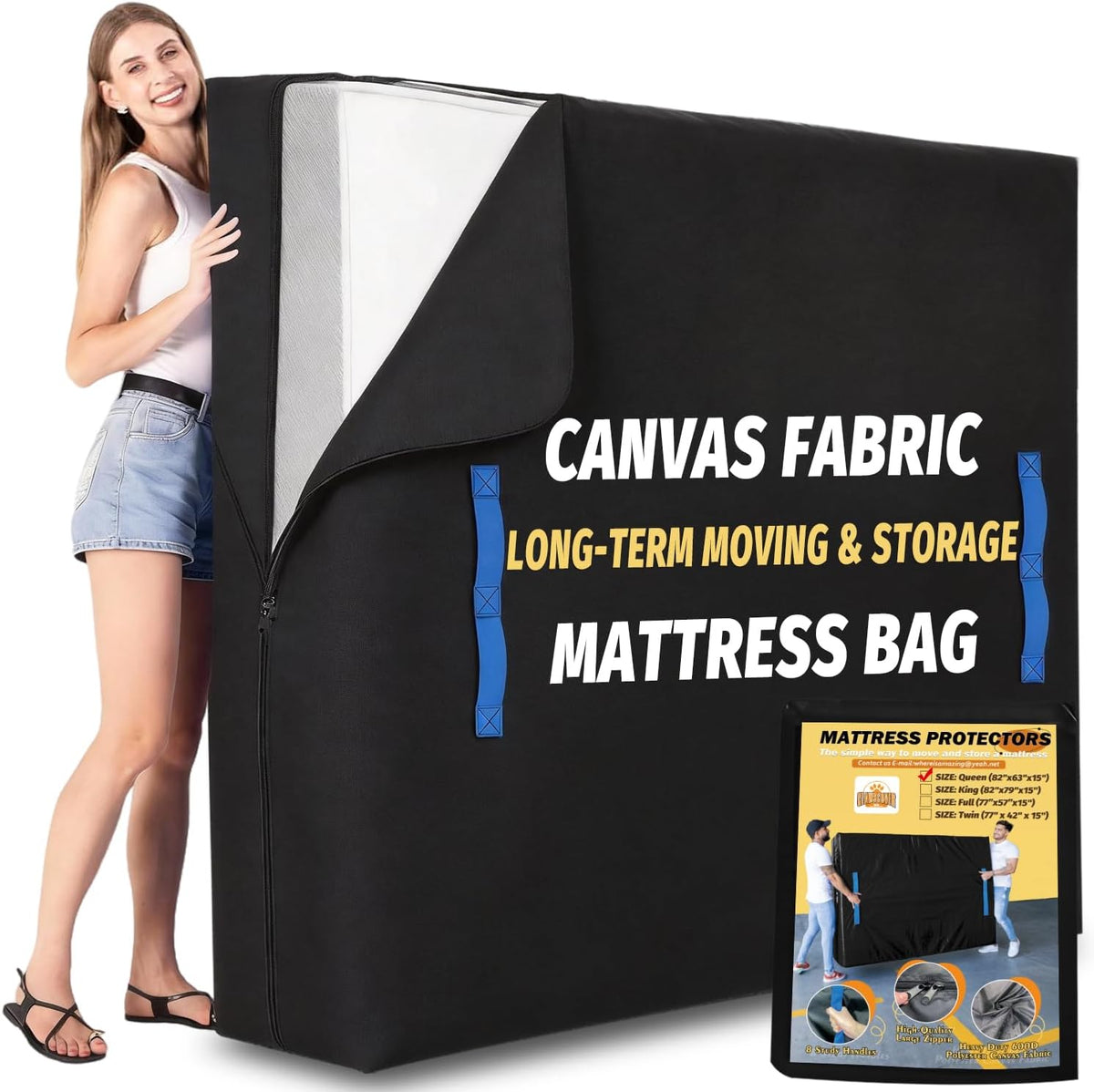Queen Mattress Bags for Moving,Heavy Duty Breathable 600D Canvas,8 Handles