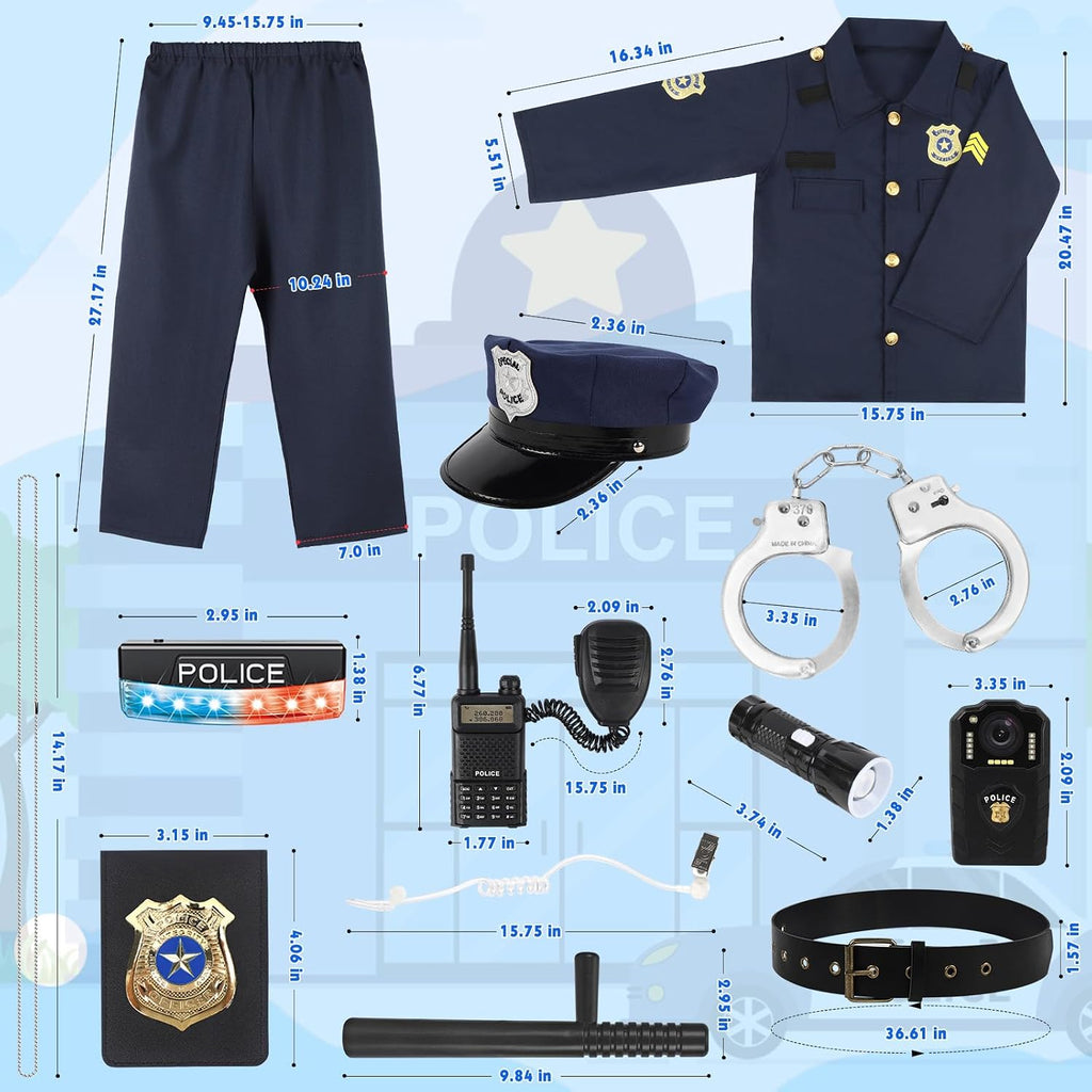 Police Costume for Kids 3-8,Cop Pretend Play Toys for Dress Up | Role Play Set with Handcuffs, Flashlight, Police