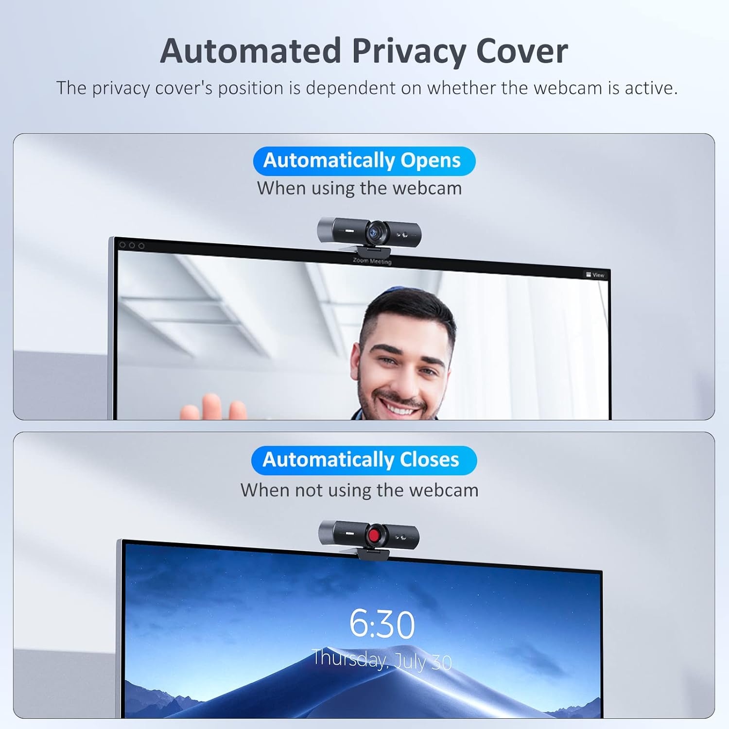 HelloCam, 1080P Webcam with Windows Hello, True Privacy, Automatic Electronic Shutter, Computer Camera, Microphone