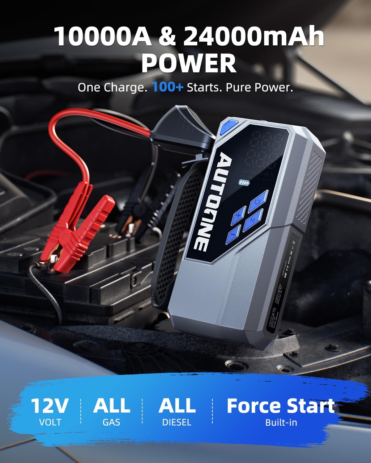 10000A Jump Starter with Air Compressor, 24000mAh Jump Box with Tire Inflator (All Gas & Diesel) Portable Car Battery