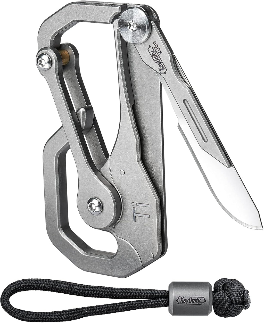 KU00 Titanium Quickdraw Carabiner Multitool with Folding Knife | B Shape, 2 Inch Ruler, Compact Pocket Size