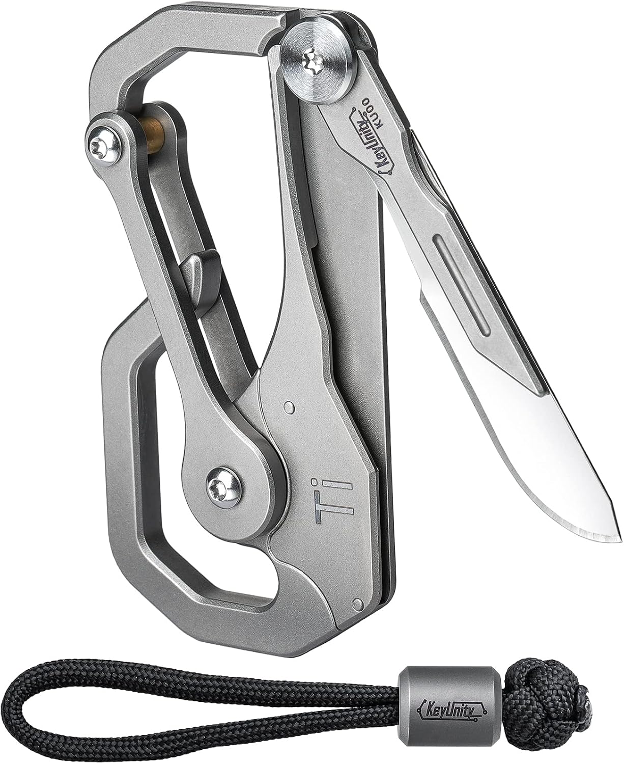 KU00 Titanium Quickdraw Carabiner Multitool with Folding Knife | B Shape, 2 Inch Ruler, Compact Pocket Size