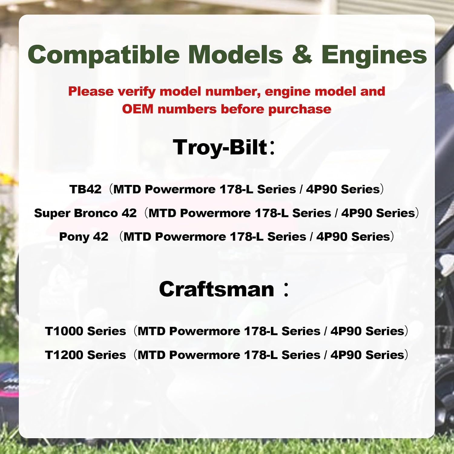 42" Deck Mower Tune Up Kit for Troy-Bilt TB42 Super Bronco 42 Pony 42 | Craftsman T1000 T1200 Riding Mowers, Replace