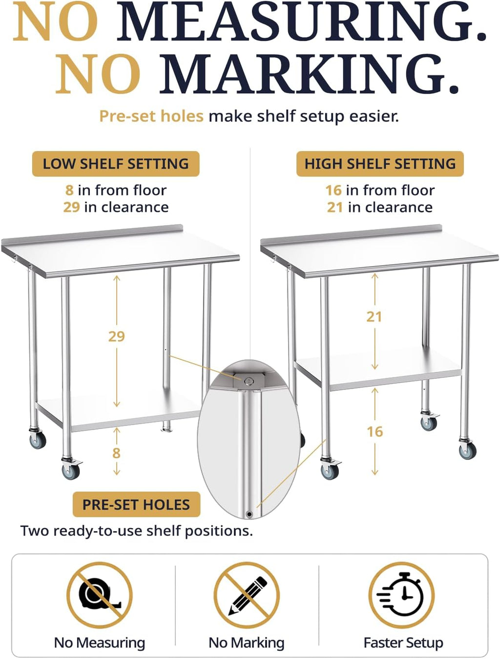 NSF Stainless Steel Prep Table 24X48 inch, Backsplash & Casters