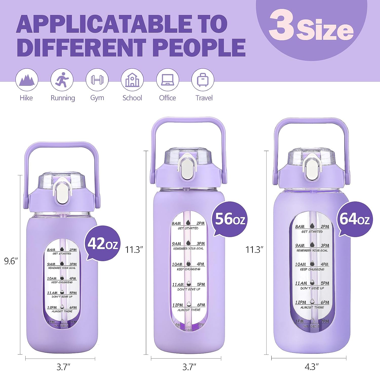 64oz Glass Water Bottles with Straw, Half Gallon Motivational Glass Bottle with Silicone Sleeve and Time Marker, 2L