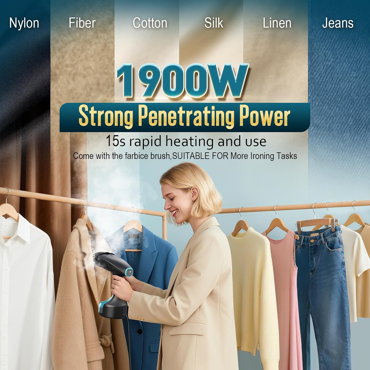 Steamer for Clothes - 1900W Strong Penetrating Steam & Fast Wrinkle Remover Portable Handheld Garment Steamer 3 Steam