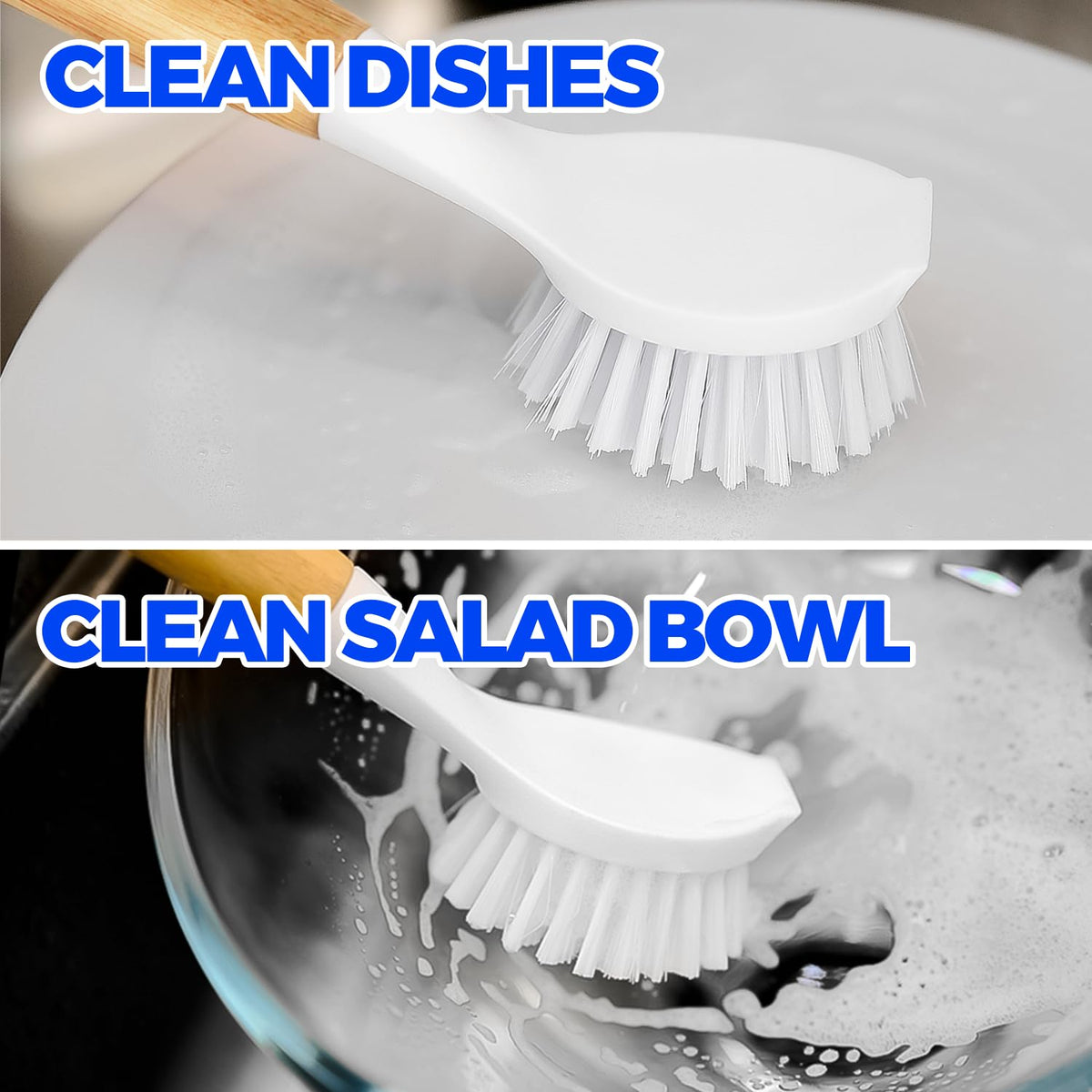 3 Pack Dish Brush with Bamboo Handle Cleaning Brush,White