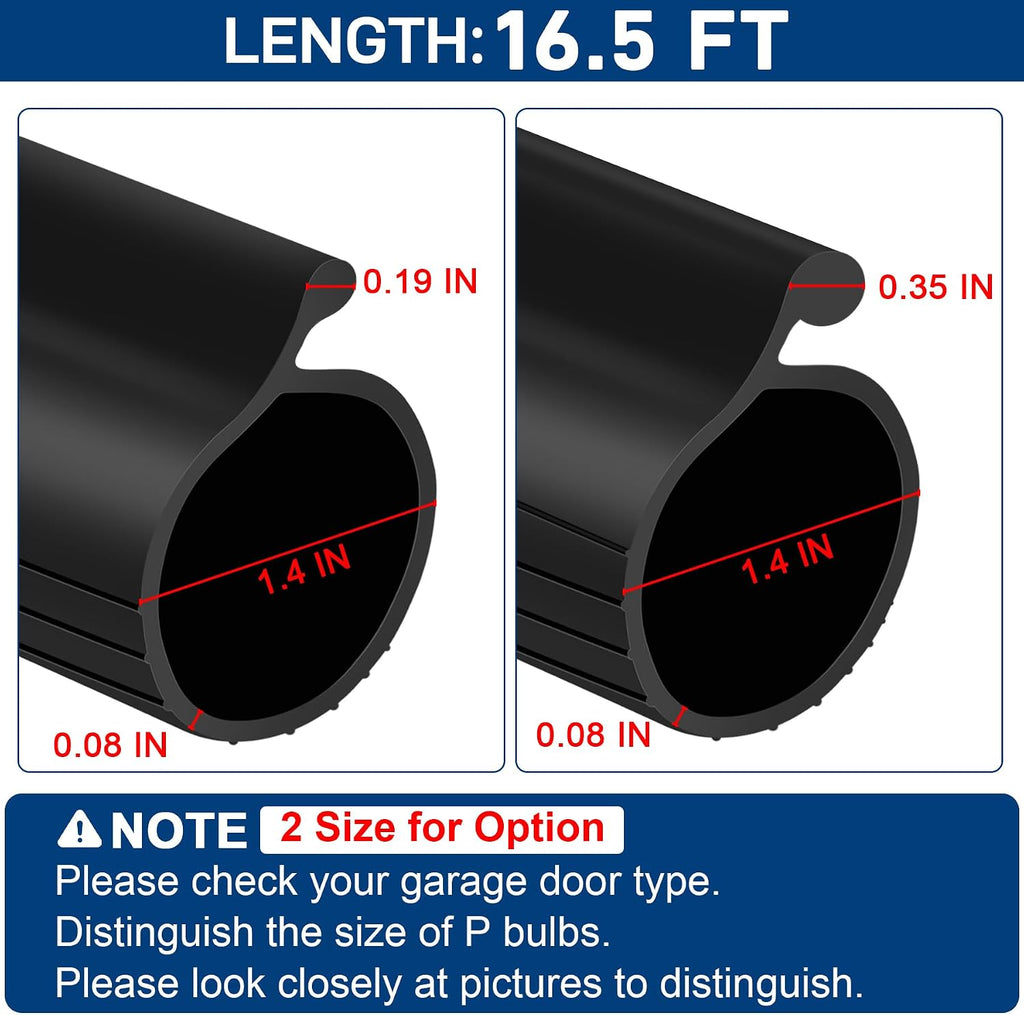 16.5FT Garage Door Bottom Seal Rubber 0.19" P Bulb Bottom Garage Weather Stripping for Single Channel, Flexible
