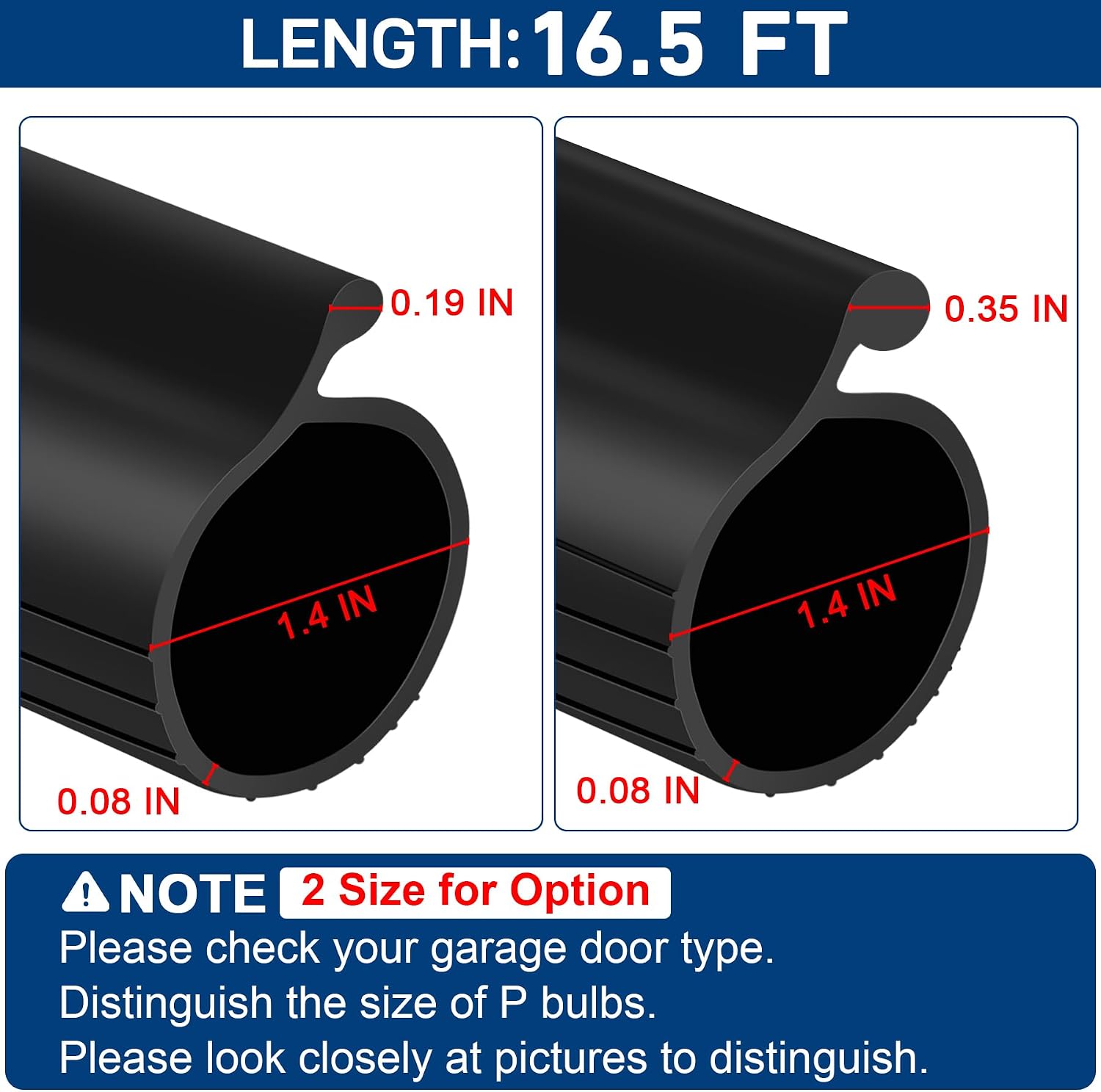 16.5FT Garage Door Bottom Seal Rubber 0.19" P Bulb Bottom Garage Weather Stripping for Single Channel, Flexible