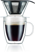 12oz Pour Over Coffee Dripper Set w/Double Wall Mug and Reusable Permanent Filter, Plastic, BPA-Free, Clear