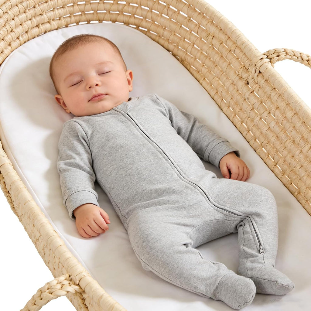 Baby Footie Pajamas Cotton with Mitten Cuffs, Double Zipper