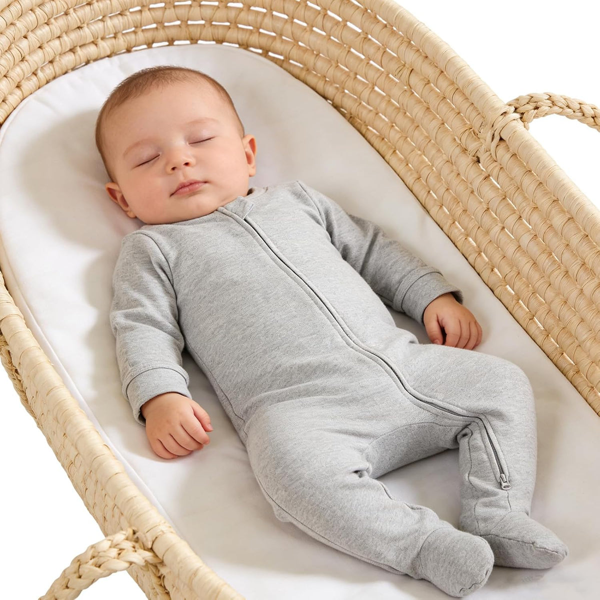 Baby Footie Pajamas Cotton with Mitten Cuffs, Double Zipper