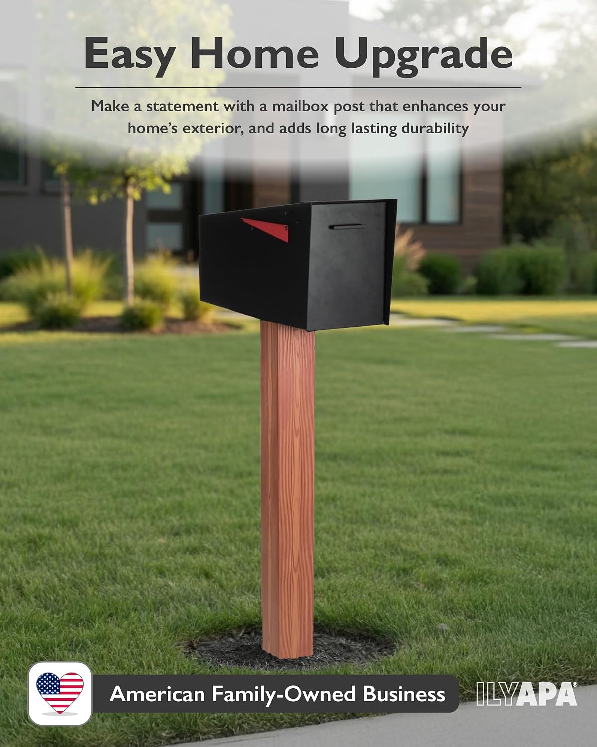 Mailbox Post Kit for Outside - 43x4x4 Wood Print Metal Sleeve - Wood | Two Universal Mounting Bracket, Mailbox Post