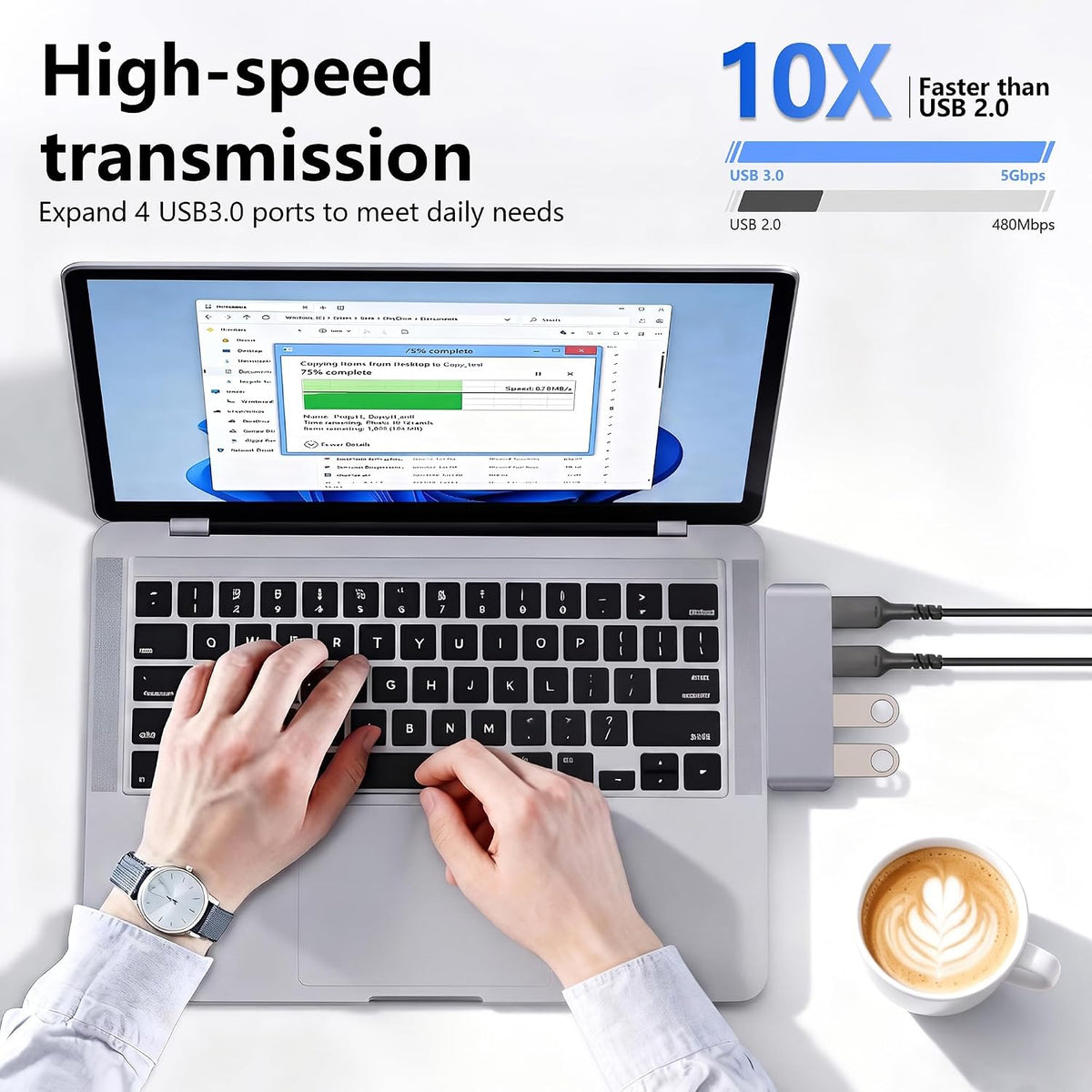 USB Hub, USB 3.0 Splitter for Laptop, Extender Right