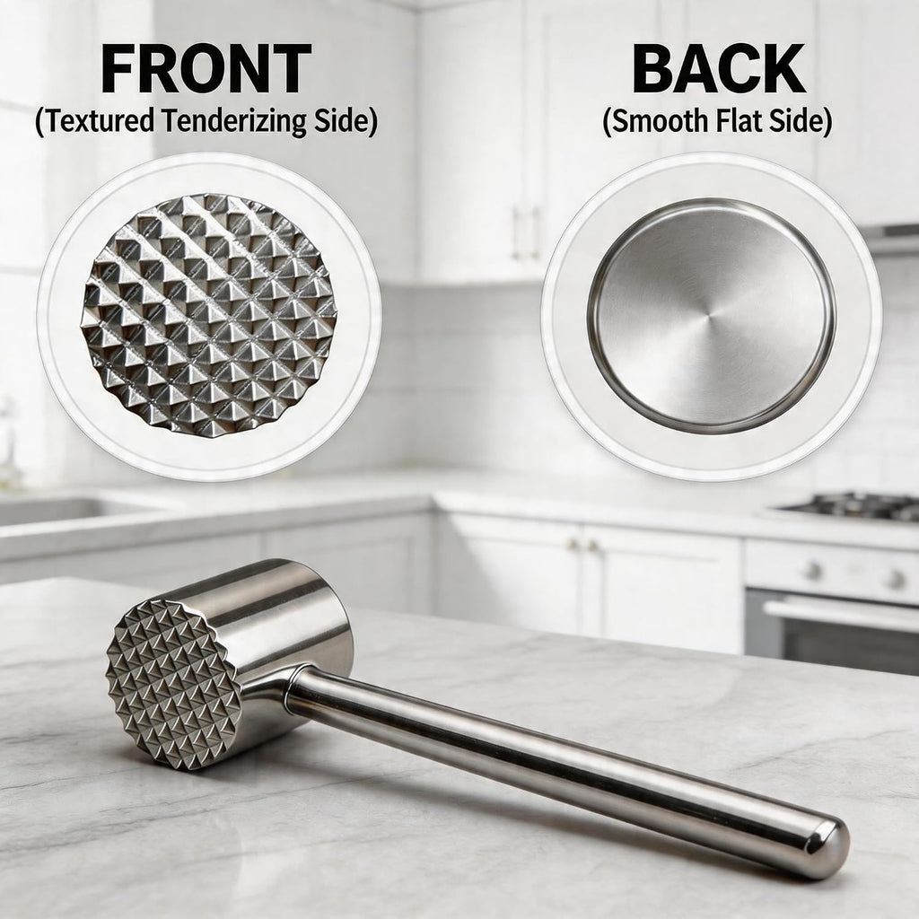Stainless Steel Meat Tenderizer 18/8 Food Grade Kitchen Mallet Steak Pounder Flatterner for Beef and Poultry