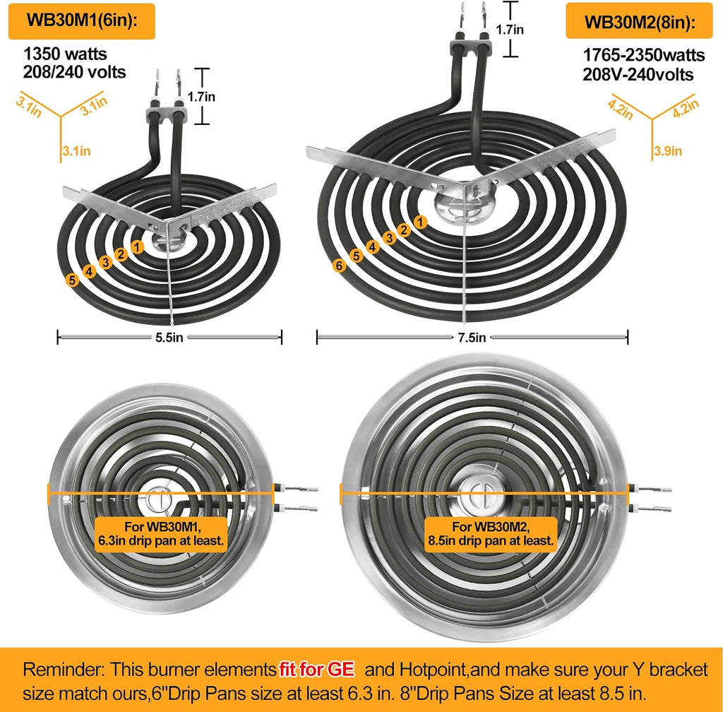 LXun Upgraded WB30M1 WB30M2 Stove Burner Element Replacement for GE Hotpoint Electric Range Burner Element Replacement Range GE Stove Burner Replacement Stove Top Surface Element Burner Kit(4 Packs)