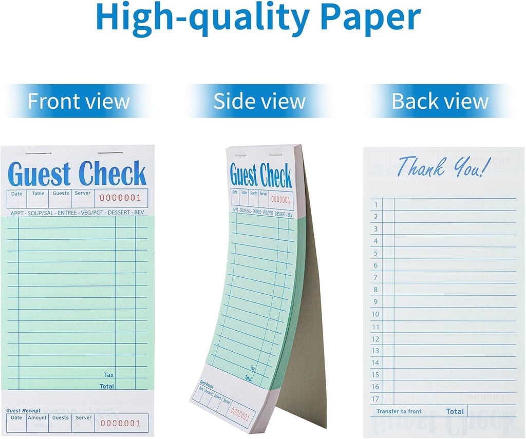 20 Pack/1000 Tickets Guest Checks Books for Servers, Green