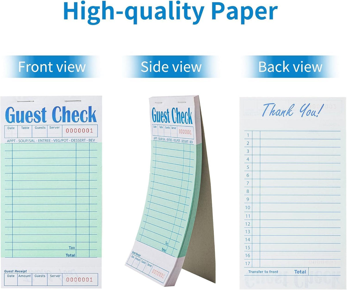20 Pack/1000 Tickets Guest Checks Books for Servers, Green