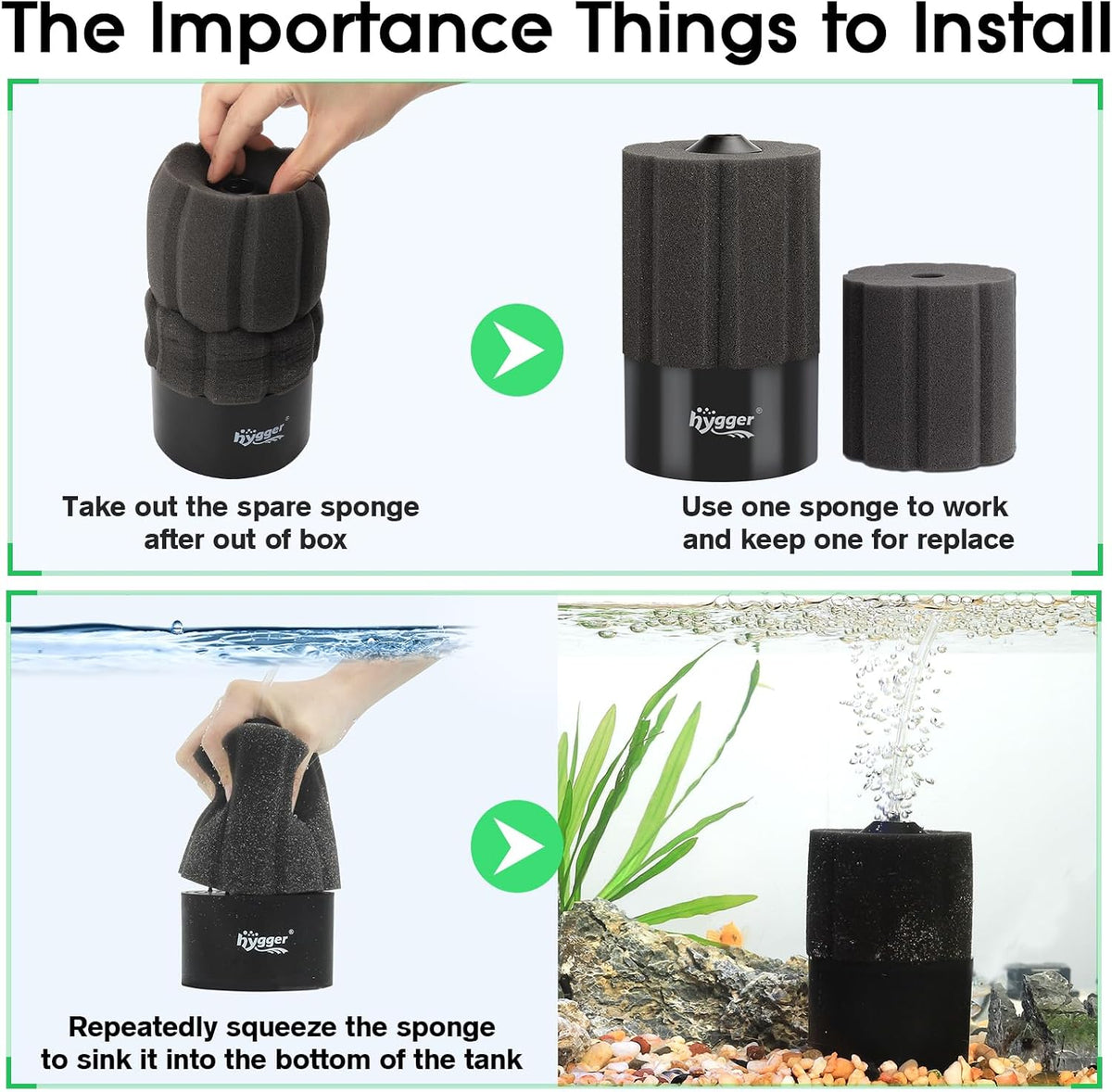 Aquarium Sponge Filter 20-55 Gallon Fish Tank Filter for Breeding Fry Shrimp Snails Betta Air-Powered Filter with