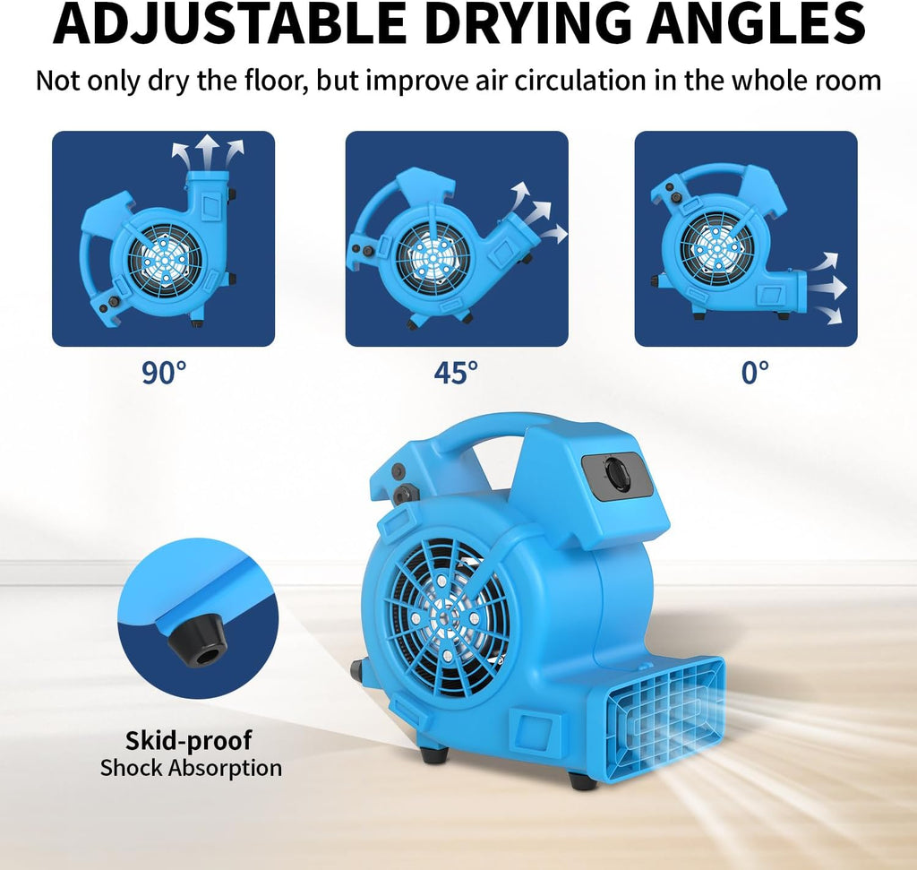 600 CFM Air Mover Blower Fan, Portable Floor Fan with 3 Speeds & Daisy Chain, Carpet Dryer for Cooling and