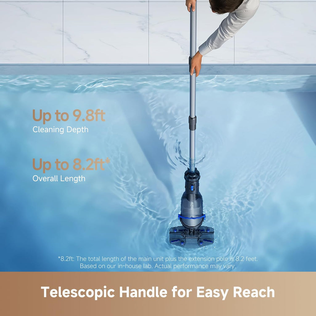 Handler V10 Cordless Pool Vacuum, 18.5 GPM Suction, Transparent Suction Head & 5.9ft Telescopic Pole and Skimmer Net