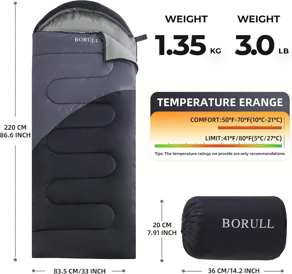 Lightweight Sleeping Bags for Adults & Kids, Backpacking & Scouts, Compact | 3lb, packs 8"x14". Left-zip Pairs with