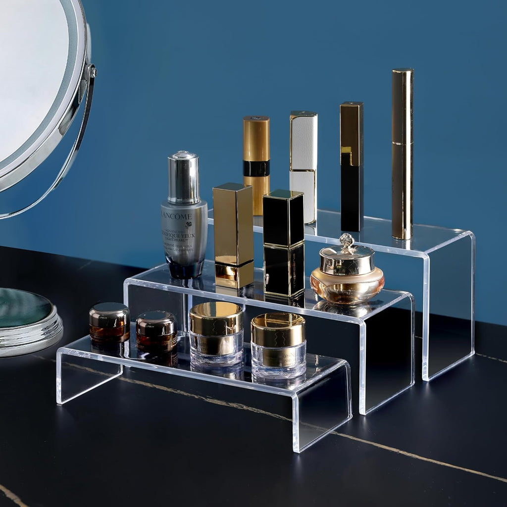 Display Risers, 6 Pcs(7.9”L~8.3”L~8.7”L) Rectangular Clear Acrylic Showcase Collectibles Display Stands Suitable for