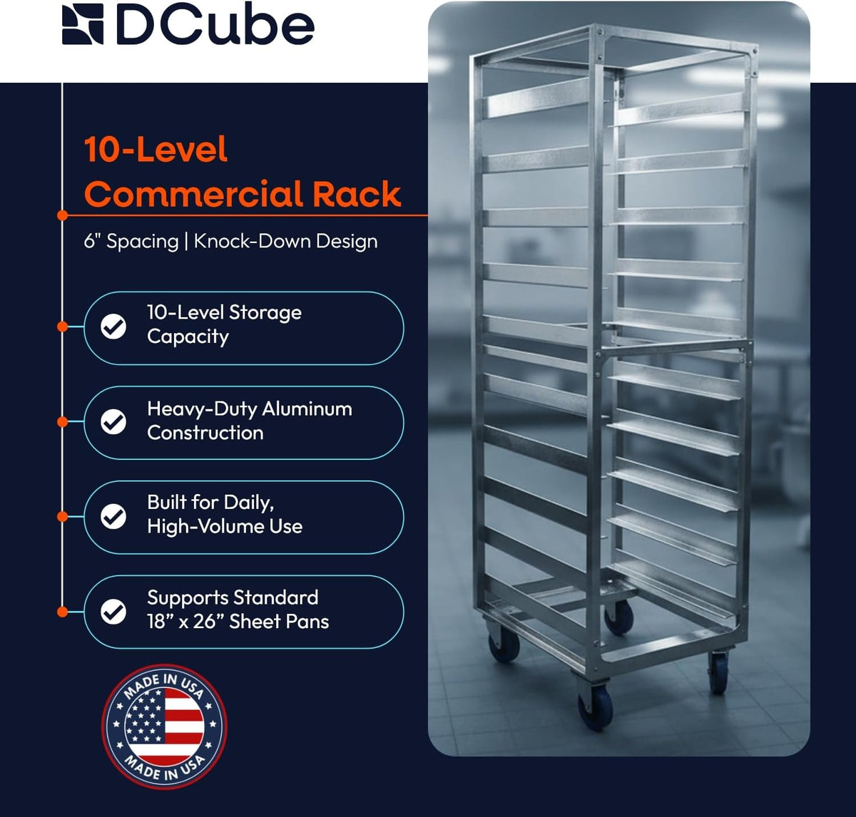 10 Tier Sheet pan Rack 6" Spacing Aluminum Pan Rack, Heavy-Duty Rack for Electronics & Pharma, Mobile Clean Room Rack