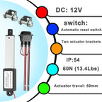 Mini Electric Linear Actuator 12V 2Inch 60N,0.6 "/s Motion Actuator(50mm)