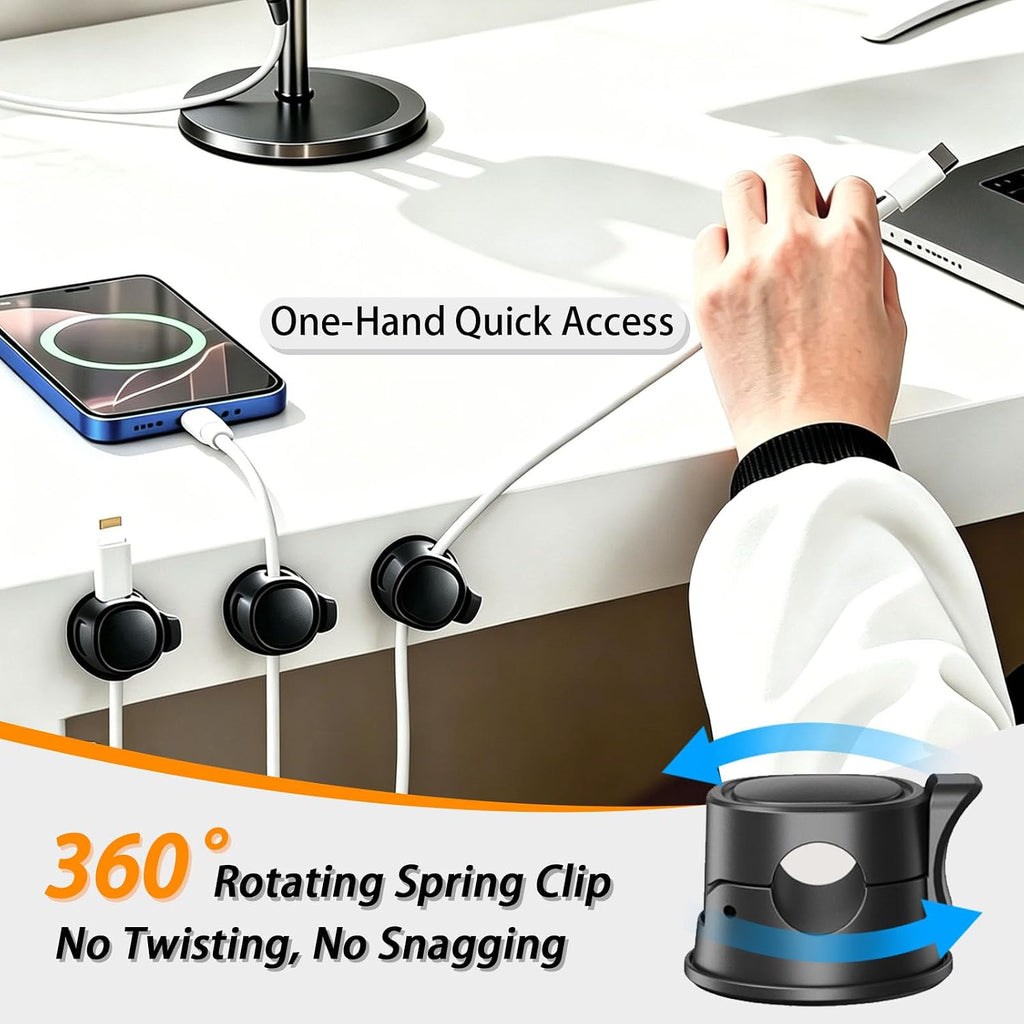 Cable Management Kit, 6 Spring Clips 360 Rotating, 3 Power Strip Holders, 67 Cord Clips, 5 Silicone Straps, 2