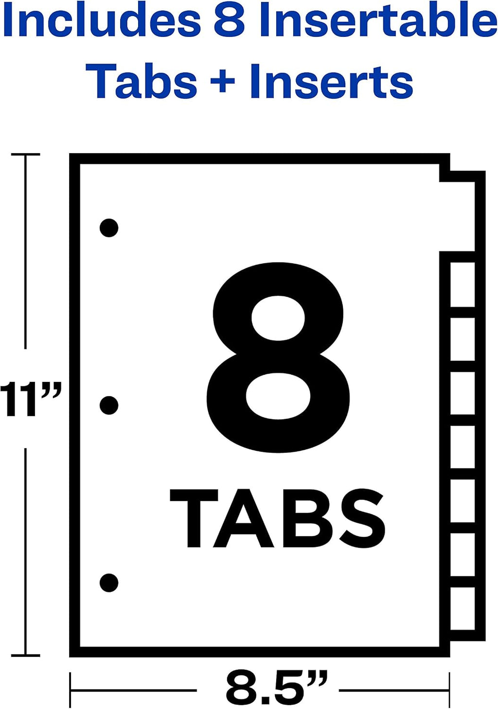 Big Tab Insertable Plastic 2 Pocket Dividers for 3 Ring Binders, 8 Tab Set, Bright Two-Tone Multicolor, Works with