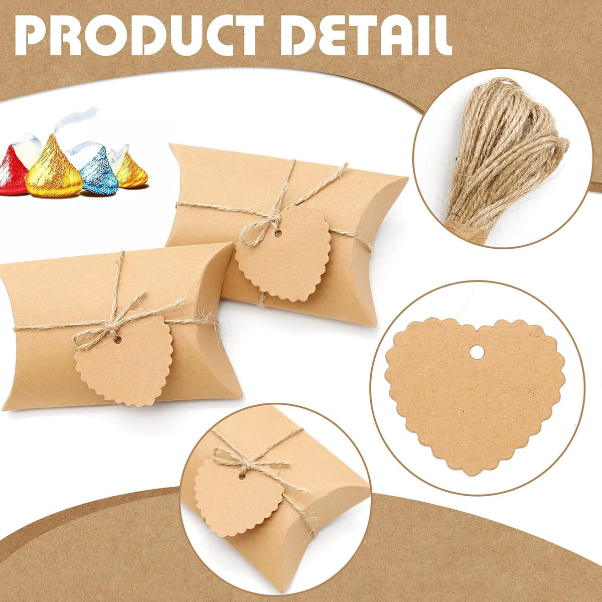 50PCS Kraft Paper Pillow Gift Boxes 5x3.5inches
