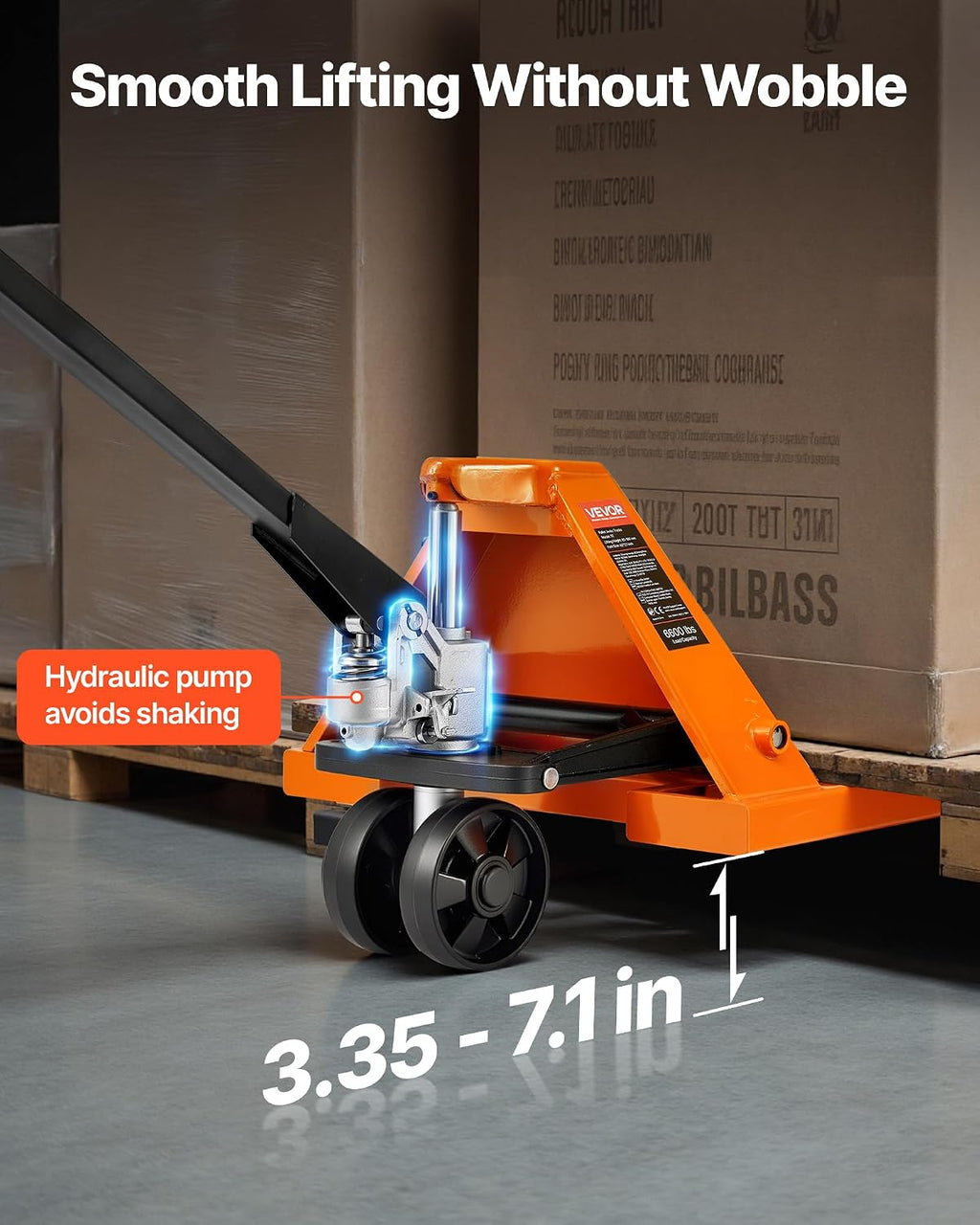 Pallet Jack, 6600 lbs Load Capacity, Manual Pallet Truck with 48L x 27W Inch Forks for Material Handling, 3.35-7.1