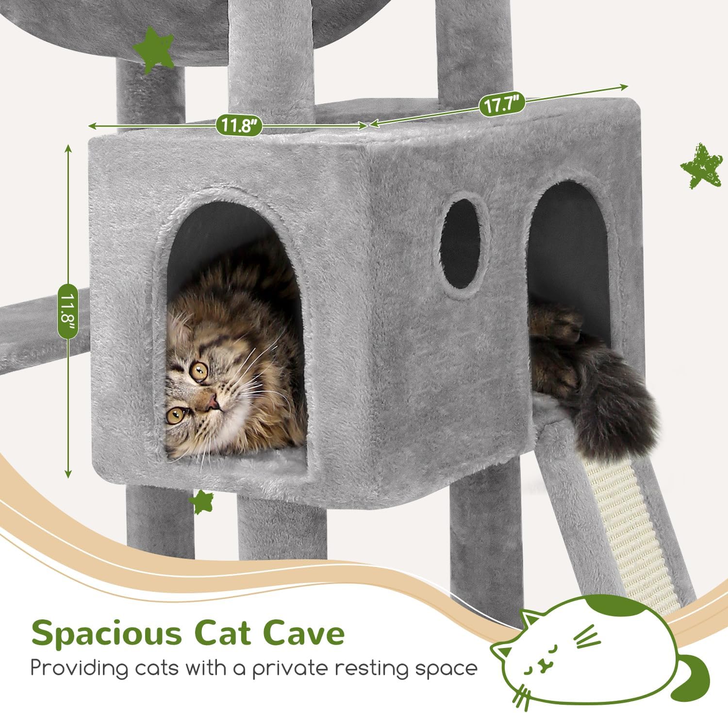 Heavy Duty Cat Tree, 70 inch Sturdy Cat Tree for Indoor Cats Extra Large Cat Tower with Scratching Post, Hammock, Cat