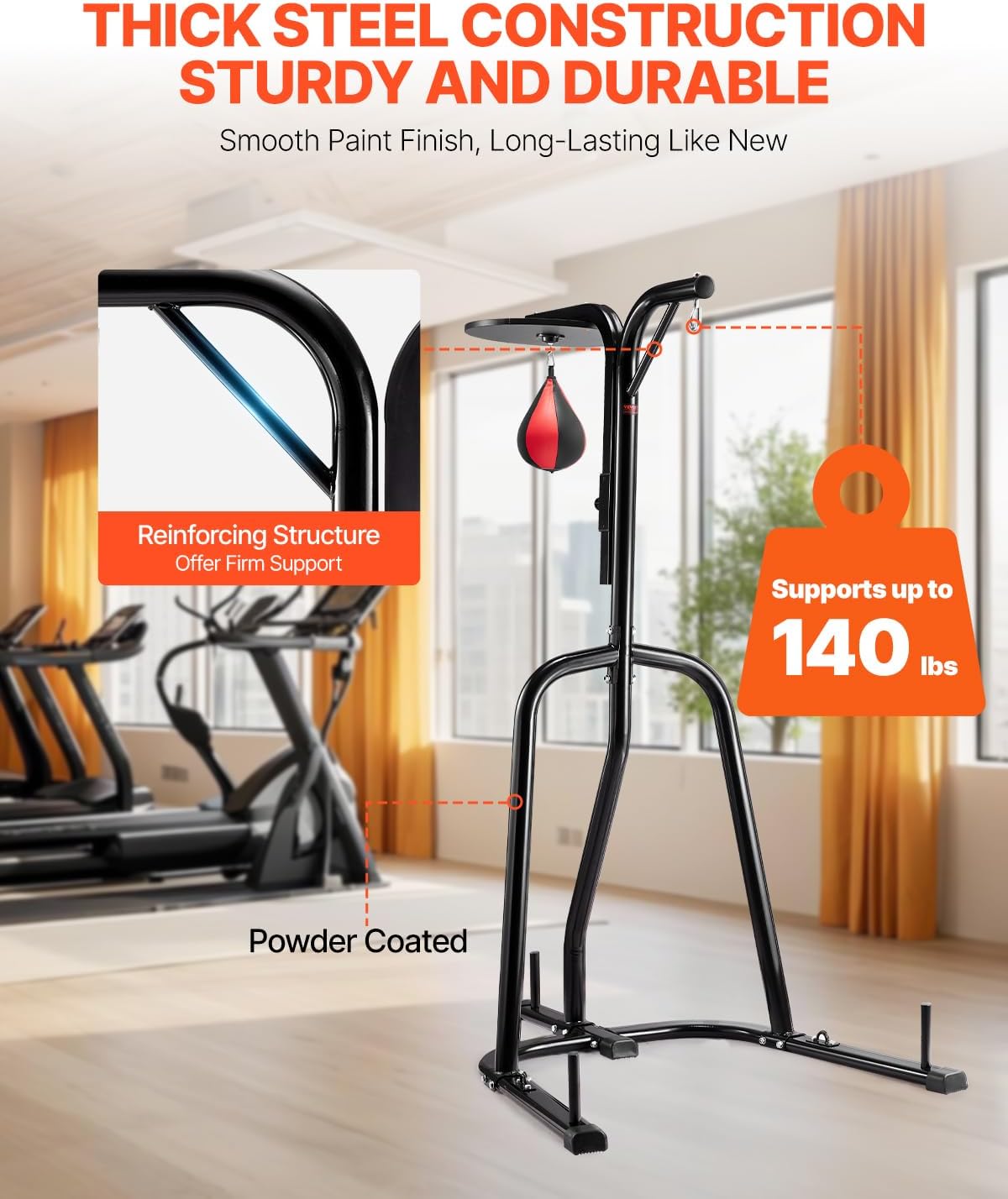 Punching Bag Stand, Steel Heavy Duty Workout Training Equipment, Adjustable Height Boxing Punching Stand with