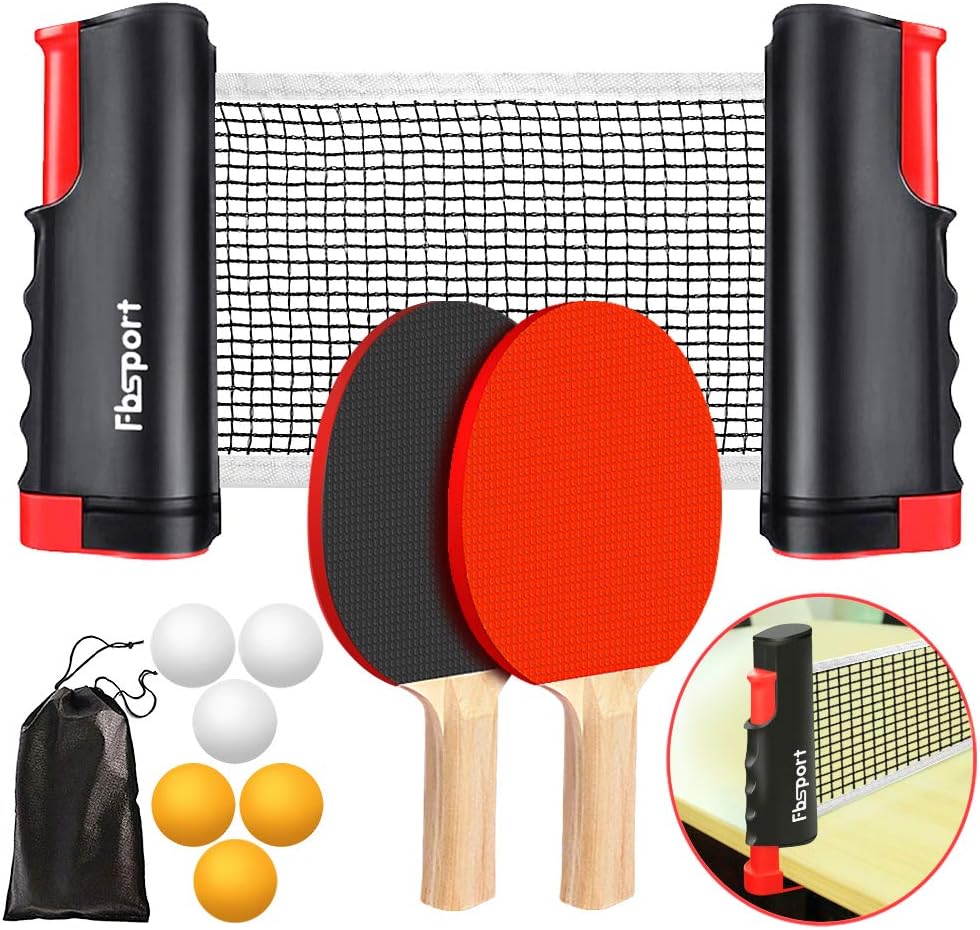 Ping Pong Paddle Set, Portable Table Tennis Set with Retractable Net,Rackets,Balls and Carry Bag for Indoor/Outdoor