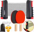 Ping Pong Paddle Set, Portable Table Tennis Set with Retractable Net,Rackets,Balls and Carry Bag for Indoor/Outdoor