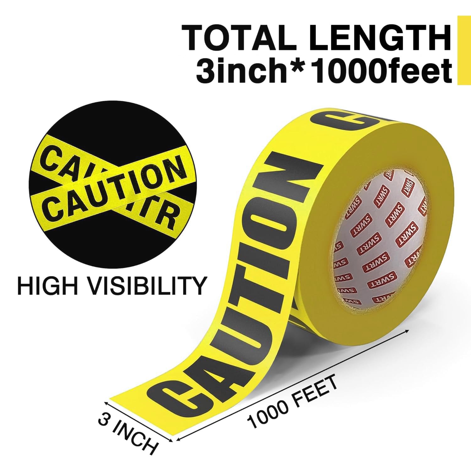 1 Roll Premium Yellow Caution Tape, 3 Inch x 1000FT Halloween Decor | Bright Hazard Tape with Bold Black Text, Danger