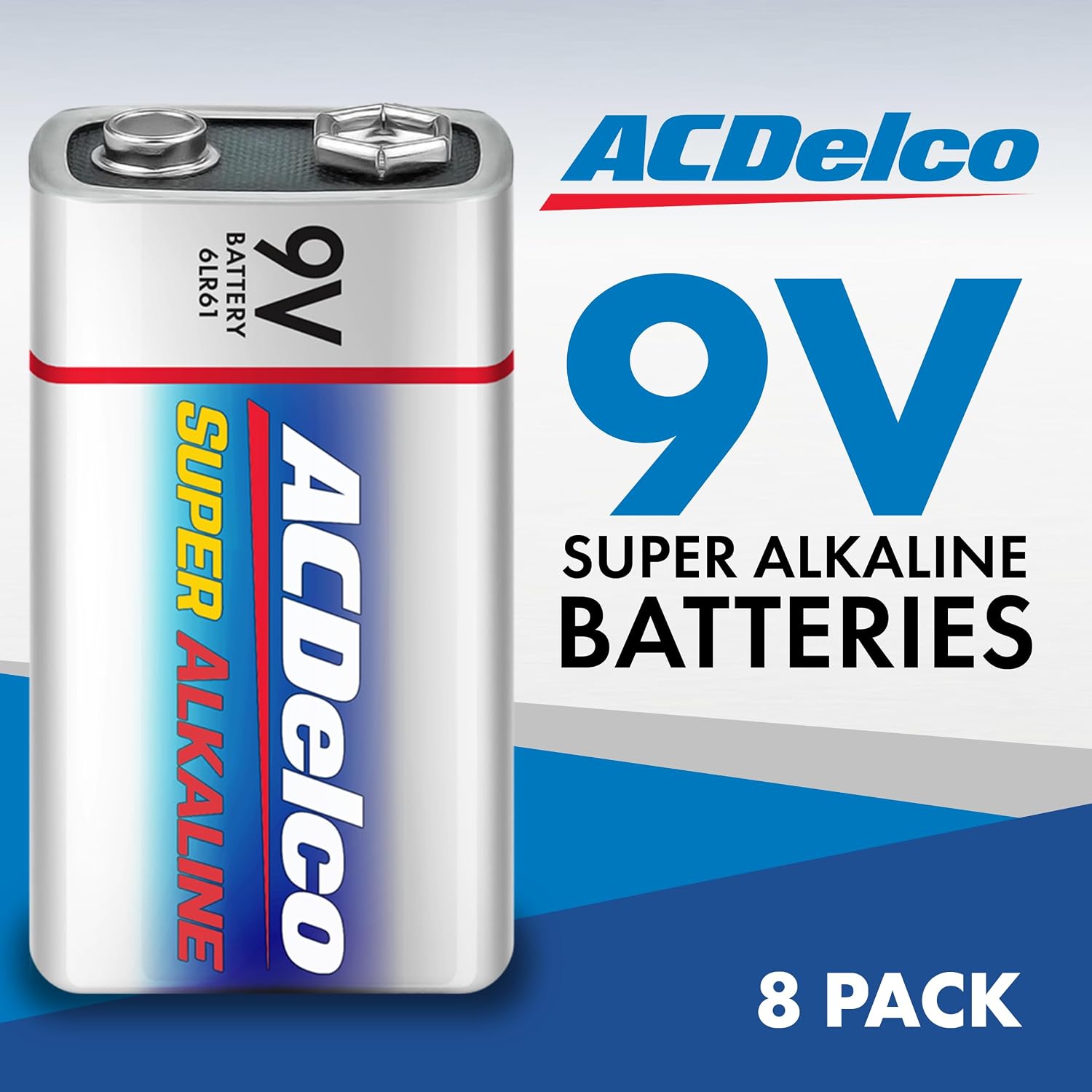 ACDelco 8-Count 9V Batteries, Maximum Power Super Alkaline Battery for Home and Office, 7-Year Shelf Life, Reclosable
