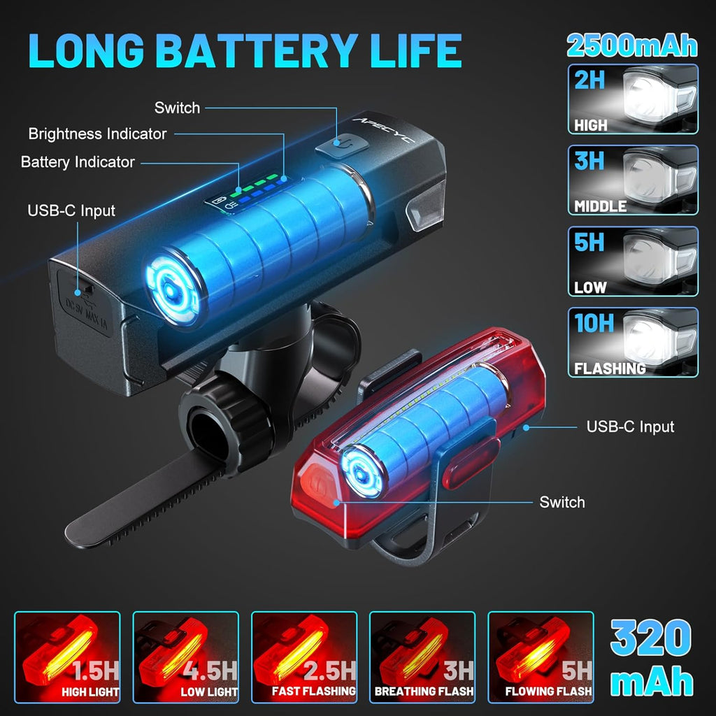 Bike Lights, Rechargeable Bike Front and Back Light for Night Riding