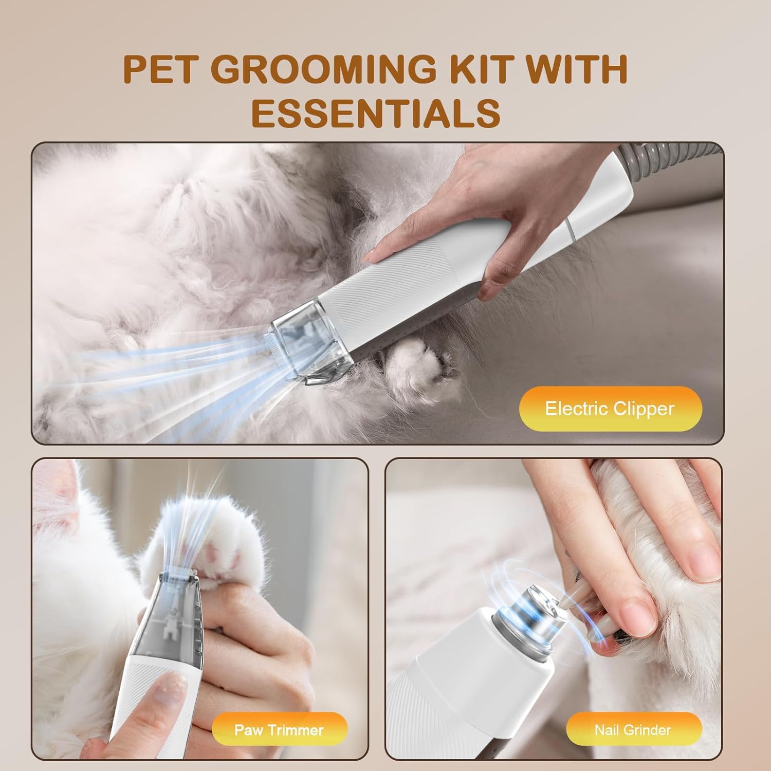 Dog Grooming Vacuum, Dog Grooming Kit with Pet Clipper Nail Grinder, 3 Suction Modes Dog Brush Vacuum with 6 Pet